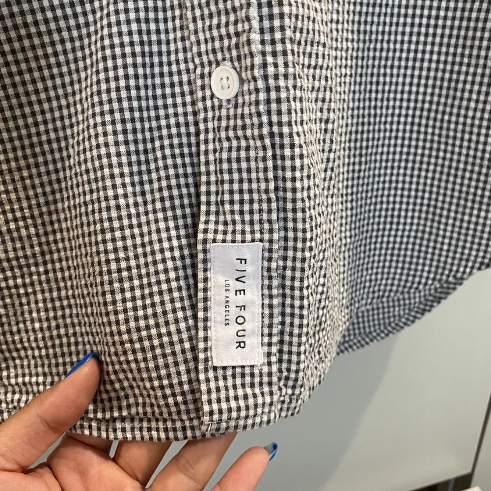 Five Four Mens Los Angeles Button Down Gingham Plaid Shirt Black White Large - Picture 4 of 8